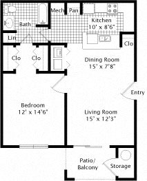 One bedroom floor plan in Greensboro NC One bedroom apartment plan in Greensboro NC
